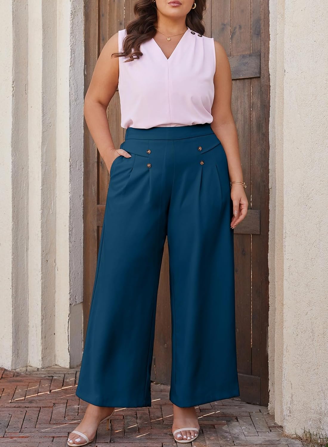 Eytino Womens Plus Size Wide Leg Dress Pants High Waisted Pleated Business Casual Trouser Office Work Palazzo Pants(1X-5X)