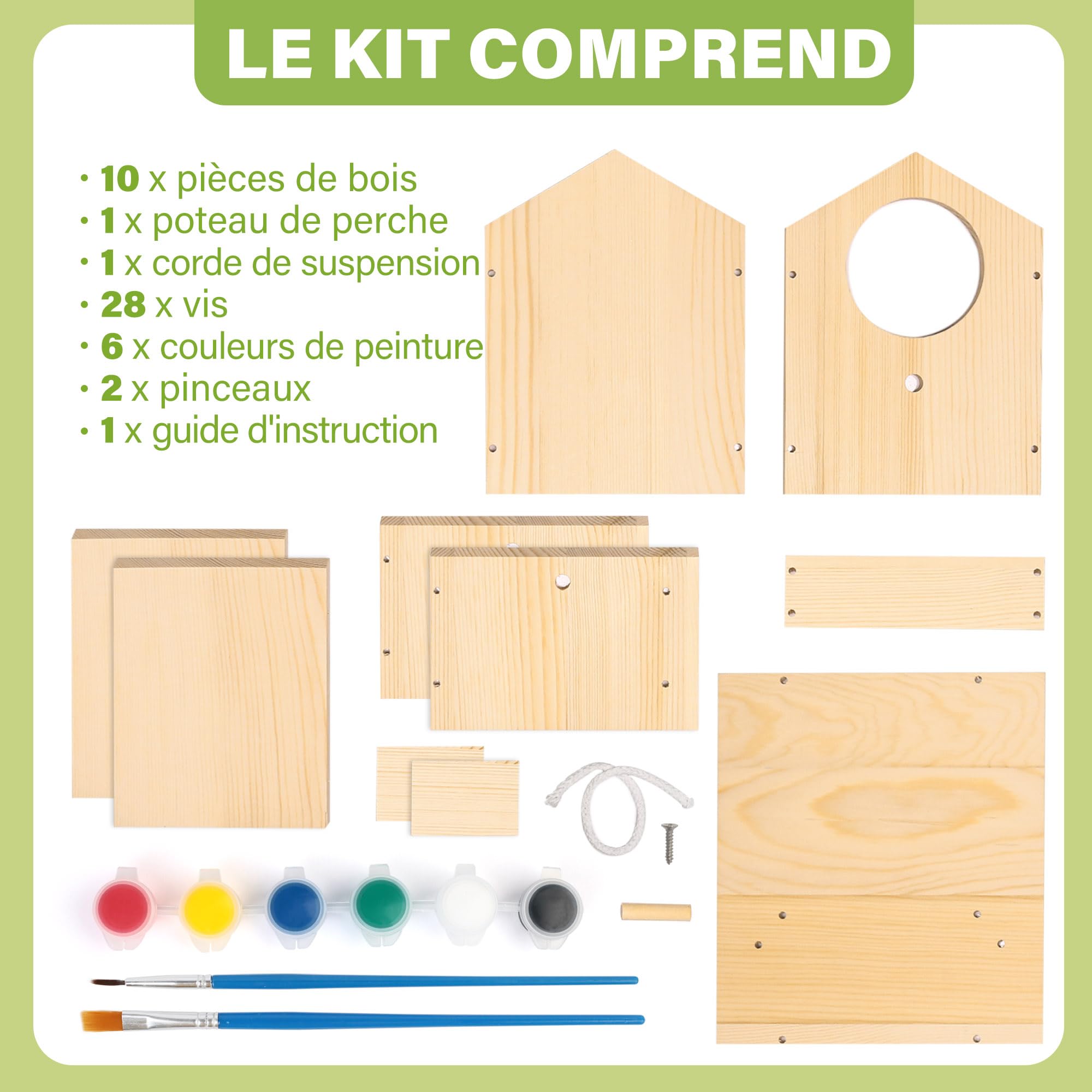 LotFancy Kit Nichoir à Peindre – Bricolage En Bois – Construis Et Décore Ta Maison D’oiseau – Activité Manuelle Enfant Dès 5 Ans