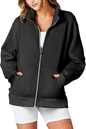 Caracilia Women's Oversized Sweatshirts Long Sleeve Zip Up Fashion Trendy Sweatshirt Jackets Pullovers Cute Comfy Clothes