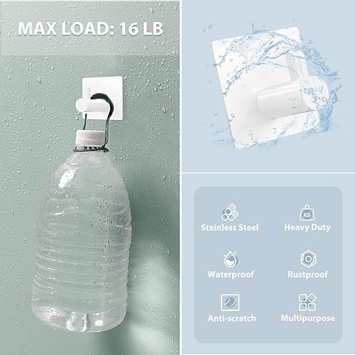 Miniatura 4 de VIS'V Ganchos adhesivos para toallas, impermeables, para pared de ducha, 2 tiras adhesivas adicionales, color blanco, 4 unidades