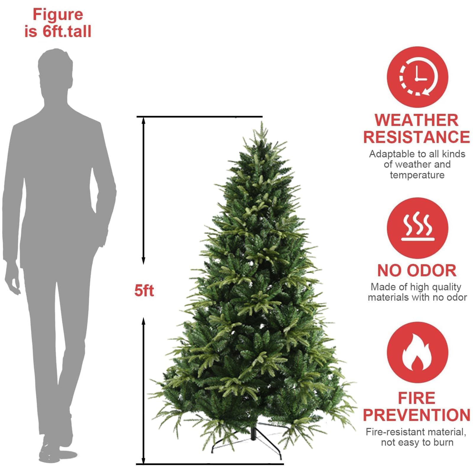 VUCATIN Artificial Christmas Tree, 4ft Unlit Christmas Pine Tree with 260 PVC Branch Tips, Foldable Metal Stand, Indoor Xmas Full Tree for Office Home Store Party Holiday Decor (4ft)