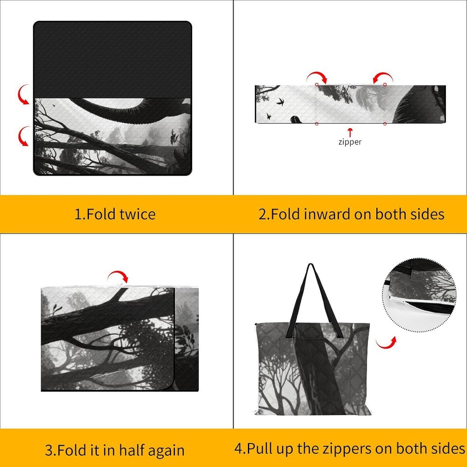 Dinosaur Picnic Blanket 200x200cm, Foldable 2-in-1 Picnic Mat and Tote Bag Portable Waterproof Beach Mat Sandproof Outdoor Blanket for Park, Hiking, Beach, Camping, Travel