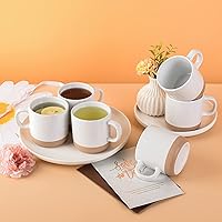 Vista 7 de Juego de tazas de café de 12 onzas para 6, tazas de té con asa para café, té, cacao, leche (blanco)