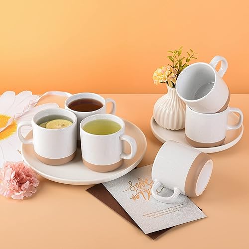 Miniatura 7 de BYCNZB Juego de tazas de café de 12 onzas para 6, tazas de té con asa para café, té, cacao, leche (blanco)