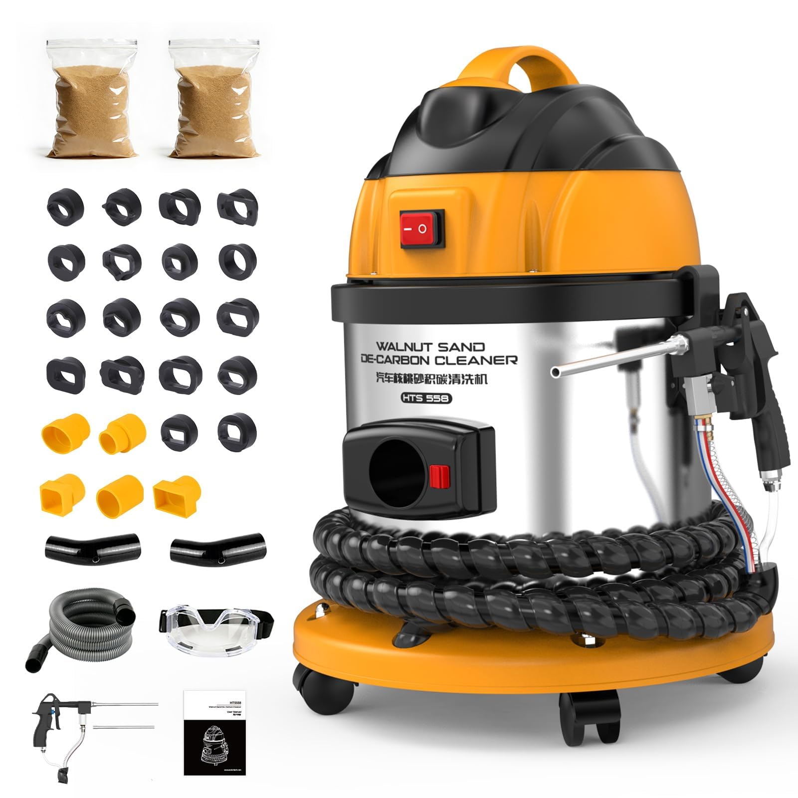 PLAYOCCAR HTS558 Sabbiatrice di Noce Professionale per Auto, Detergente per Rimozione Carbonio Valvole di Aspirazione Motore, Set Completo con 23 Adattatori Universali