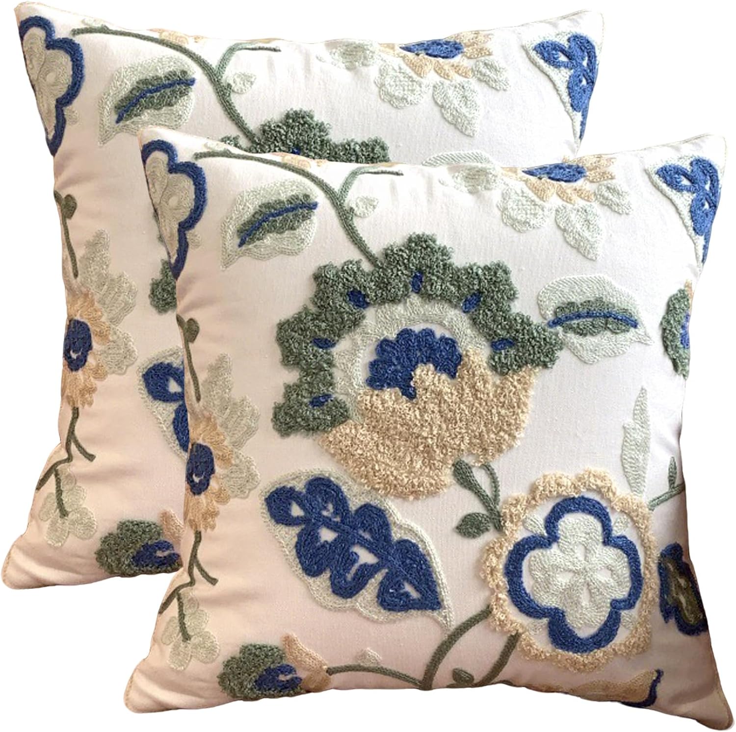 Starella 2 Pack Embroidered Floral Throw Pillow Covers 18x18 Spring Summer Boho Home Decorative Pillowcases for Bedroom Couch Farmhouse Sofa Red Flower