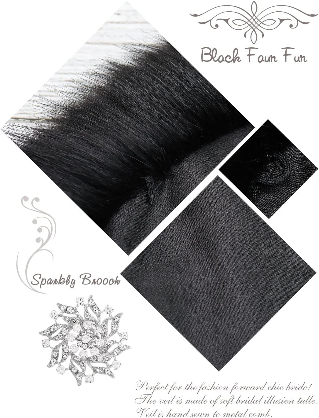 Aukmla Wedding Faux Fur Shawls and Wraps Bridal Fur Coat Winter Cape Stole with Rhinestones Brooch for Brides and Women - Image 5