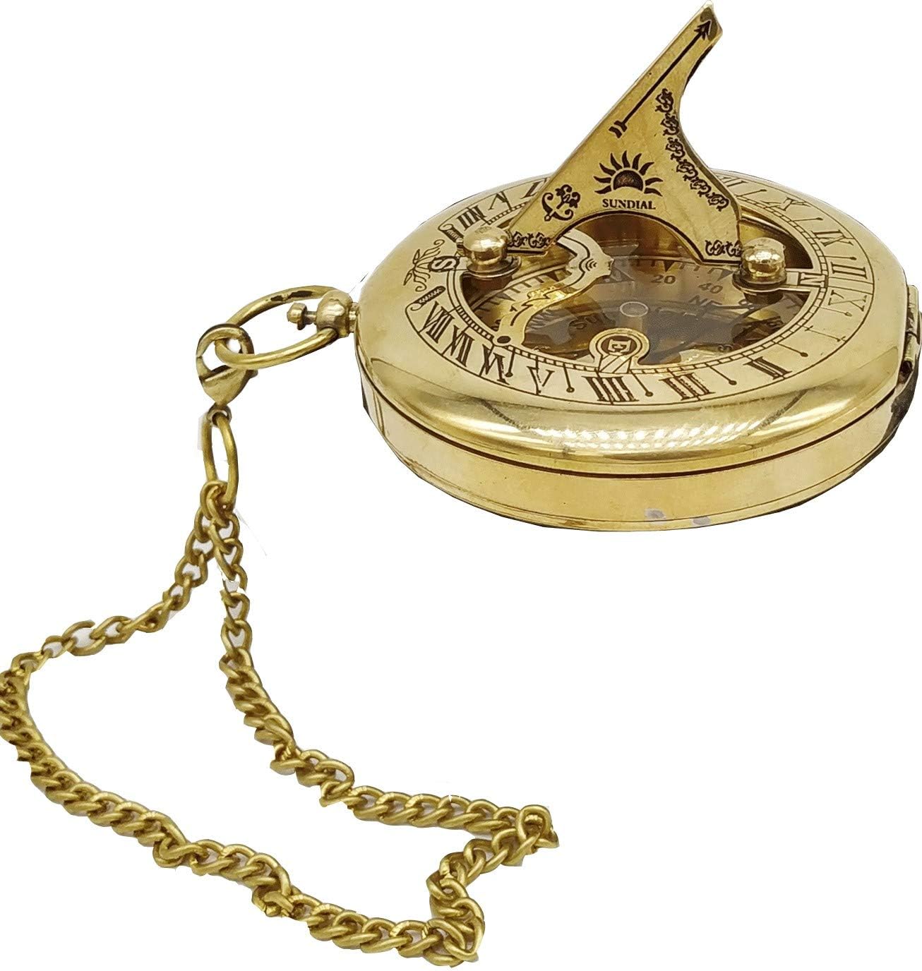 Steampunk Accessory - Antique Brass Compass Engraved with Wooden Case Maritime Nautical Gift Baptist Pirate