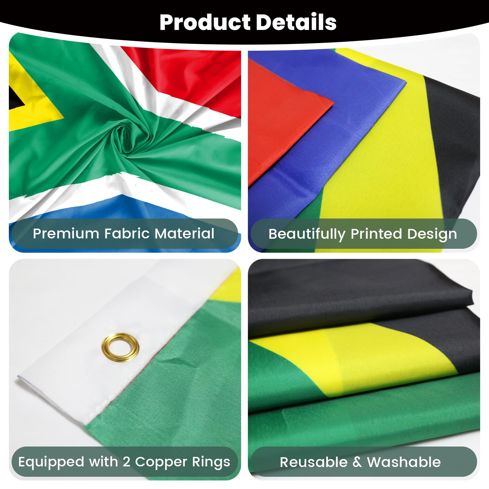 PartyYaa South African Flag, 5ft x 3ft South African Flag for Party Decorations Single Side with 2 Brass Eyelets, Waterproof - Image 3