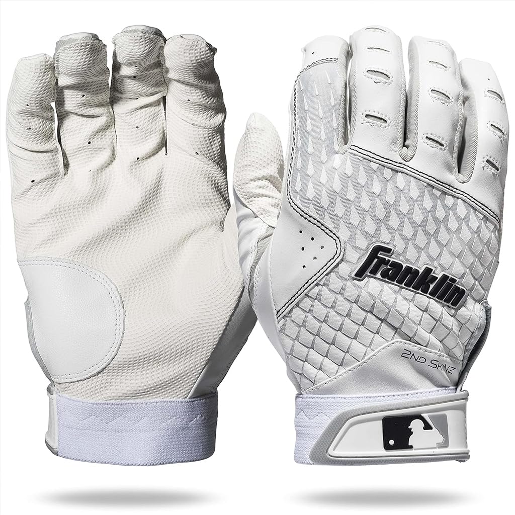 Concept Kart Franklin Sports MLB 2nd-Skinz Batting Gloves Youth (Age 7 – 12) Baseball/Softball Glove Pairs for Kids Boys and Girls Secure Grip Fit (Youth - Medium, White)