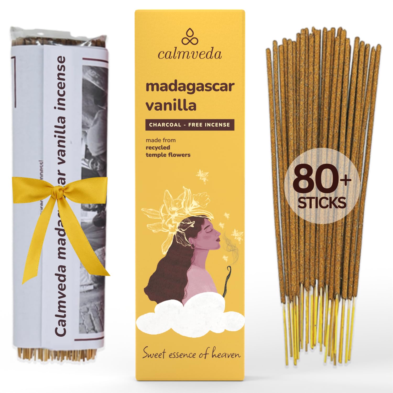 Photo 1 of Madagascar Vanilla Incense Sticks Warm - (80 Scent Sticks) Charcoal Free, Made from Upcycled Flowers | Sweet, Cozy-Warm & Earthy Notes | Relaxing Incense & Healing Incense Sticks