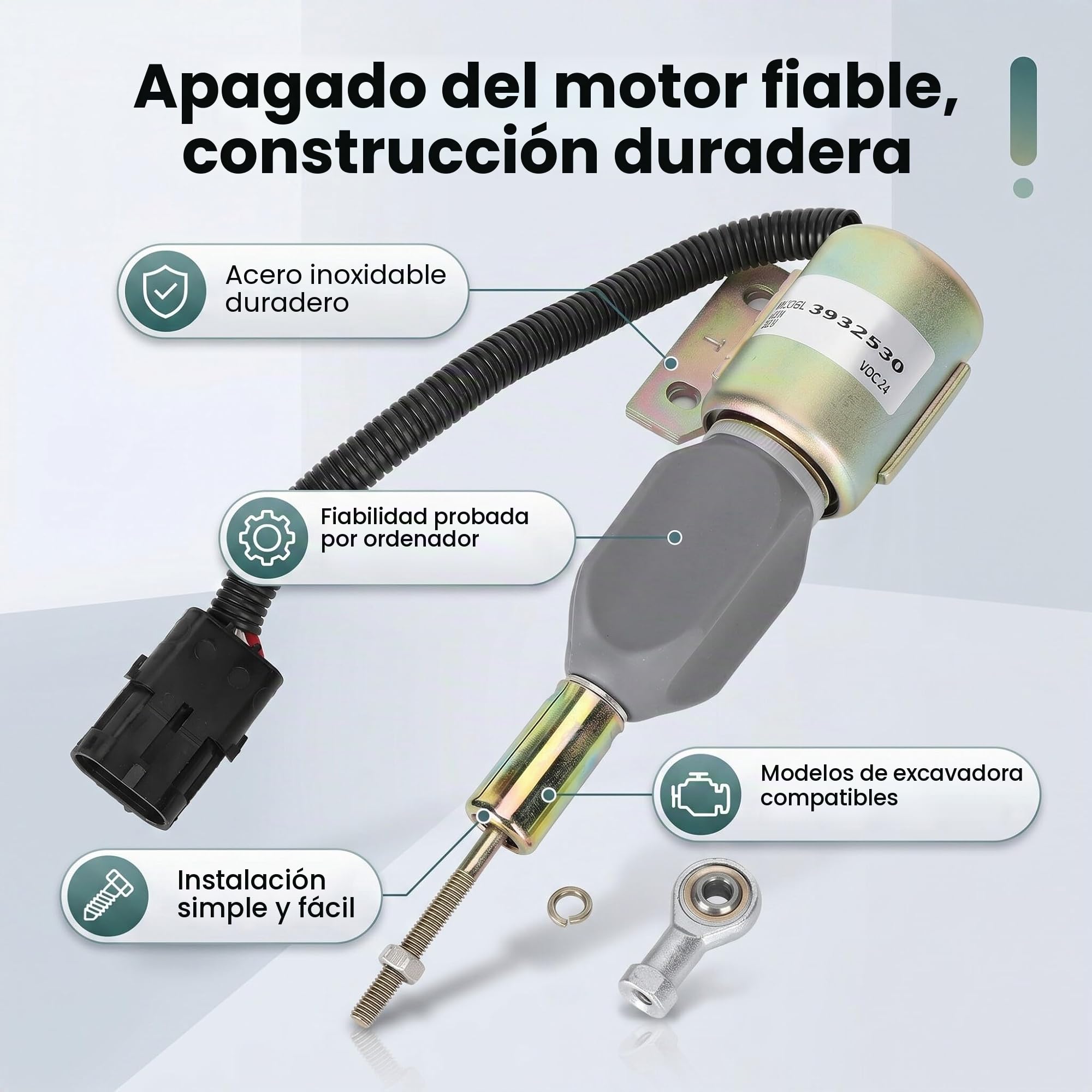 Válvula solenoide de cierre del motor de 24 V, válvula solenoide de parada de combustible, válvula solenoide de llama 3932530 SA 475624, compatible con 4BT 6BT5