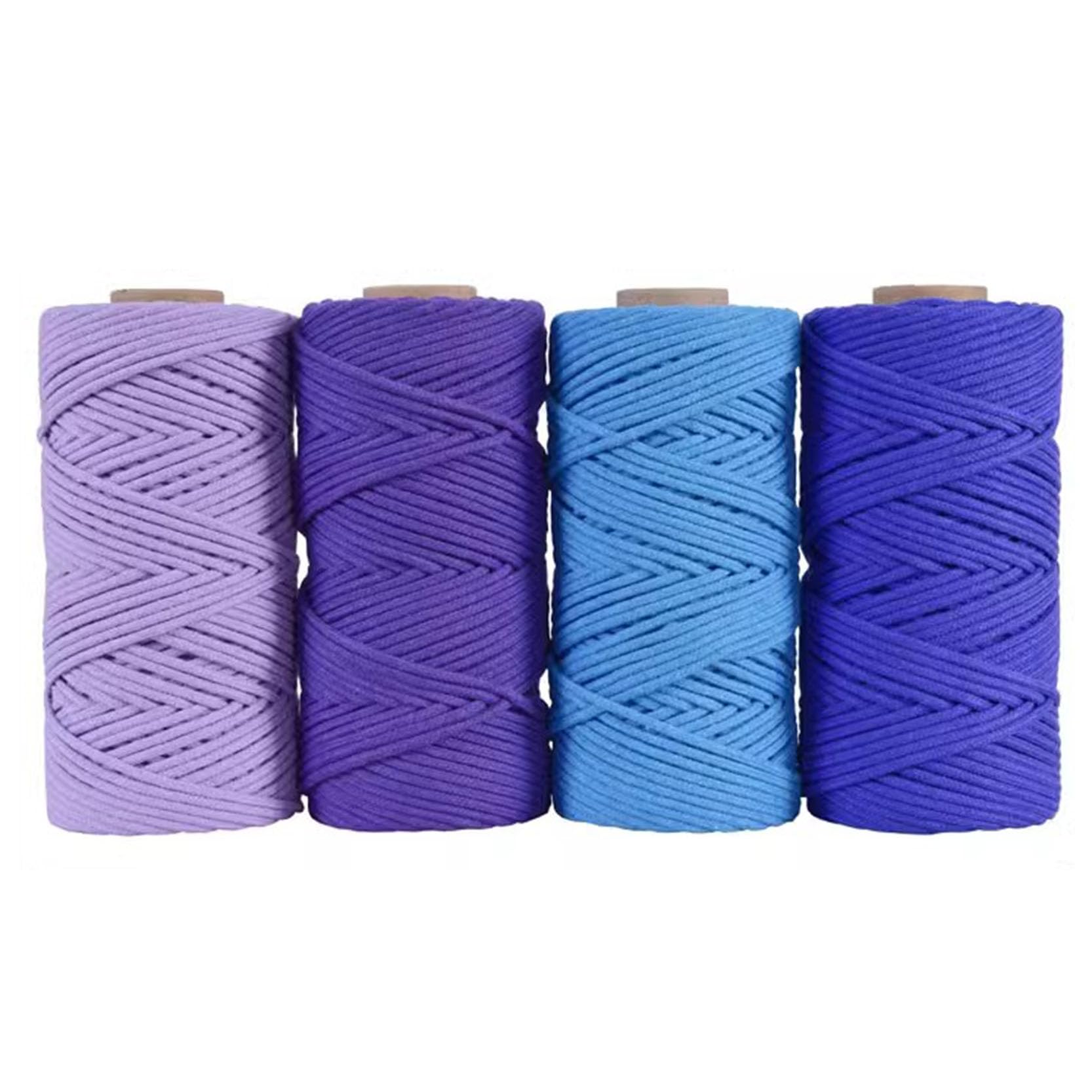 Cuerda de macramé de 4 mm x 100 m, 4 Rollos, Cuerda de algodón Natural, Cuerda Gruesa para Manualidades, 36 Colores, Cuerda de macramé Suave para Colgar en la Pared, decoración,Purple-4 mm