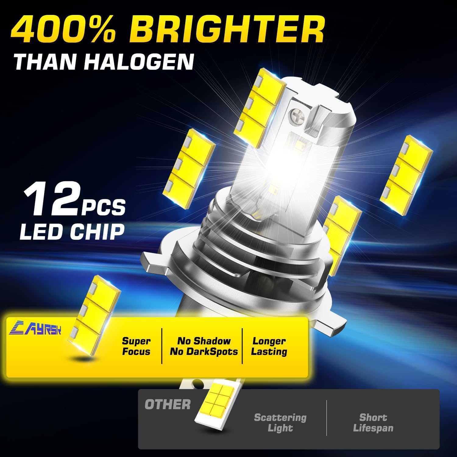 For Toyota Pickup 1982-1995 Tacoma 1995-1997.LED Light Bulbs,7x6 inch H6054 Headlight Square Glass Lens Housing+H4 High&Low Sealed Beam Headlight Lamp for Cars, Truck and Van, 4 PCS