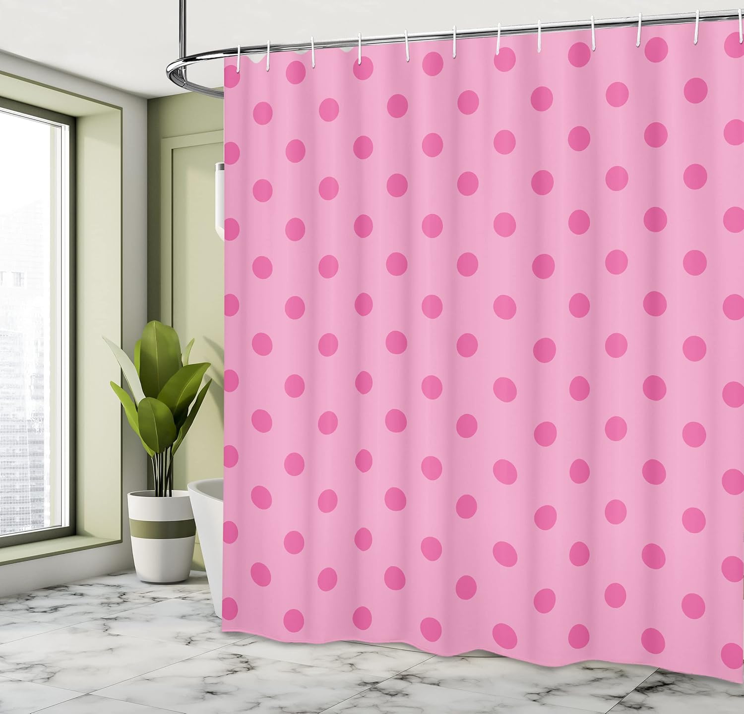 Ambesonne Hot Pink Shower Curtain, Classical Simplistic Pattern Design with Small Pink Dots Spots Girlish Style, Cloth Fabric Bathroom Decor Set with Hooks, 69" W x 75" L, Pink Hot Pink