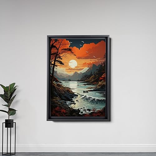 Miniatura 3 de Sun Minimalist Landscape, Trees Forest Scenic, Blue & Green Nature Wall Art, Canvas Prints, Wall Decor