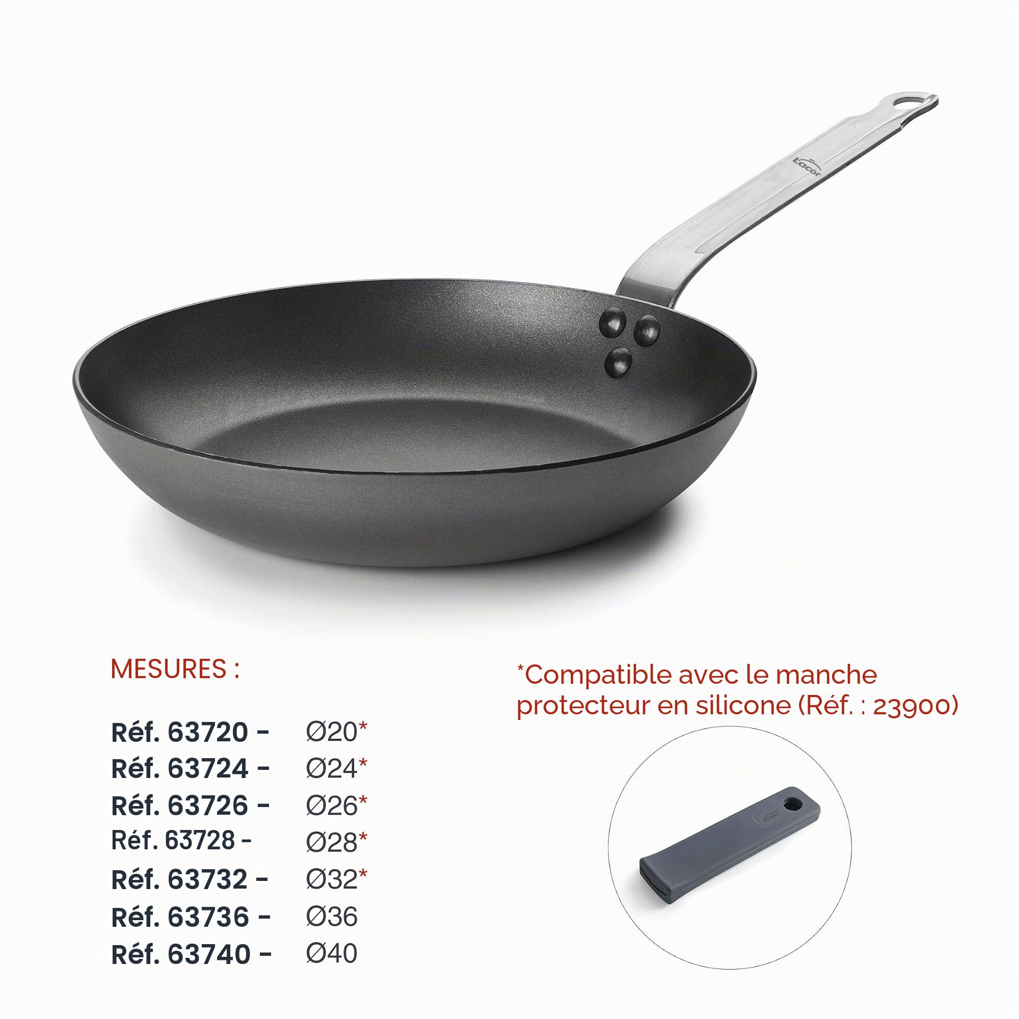 Lacor 63740 - Ferrum Antiadhésif Poêle 40 cm Noir - 100 % Fer naturel...