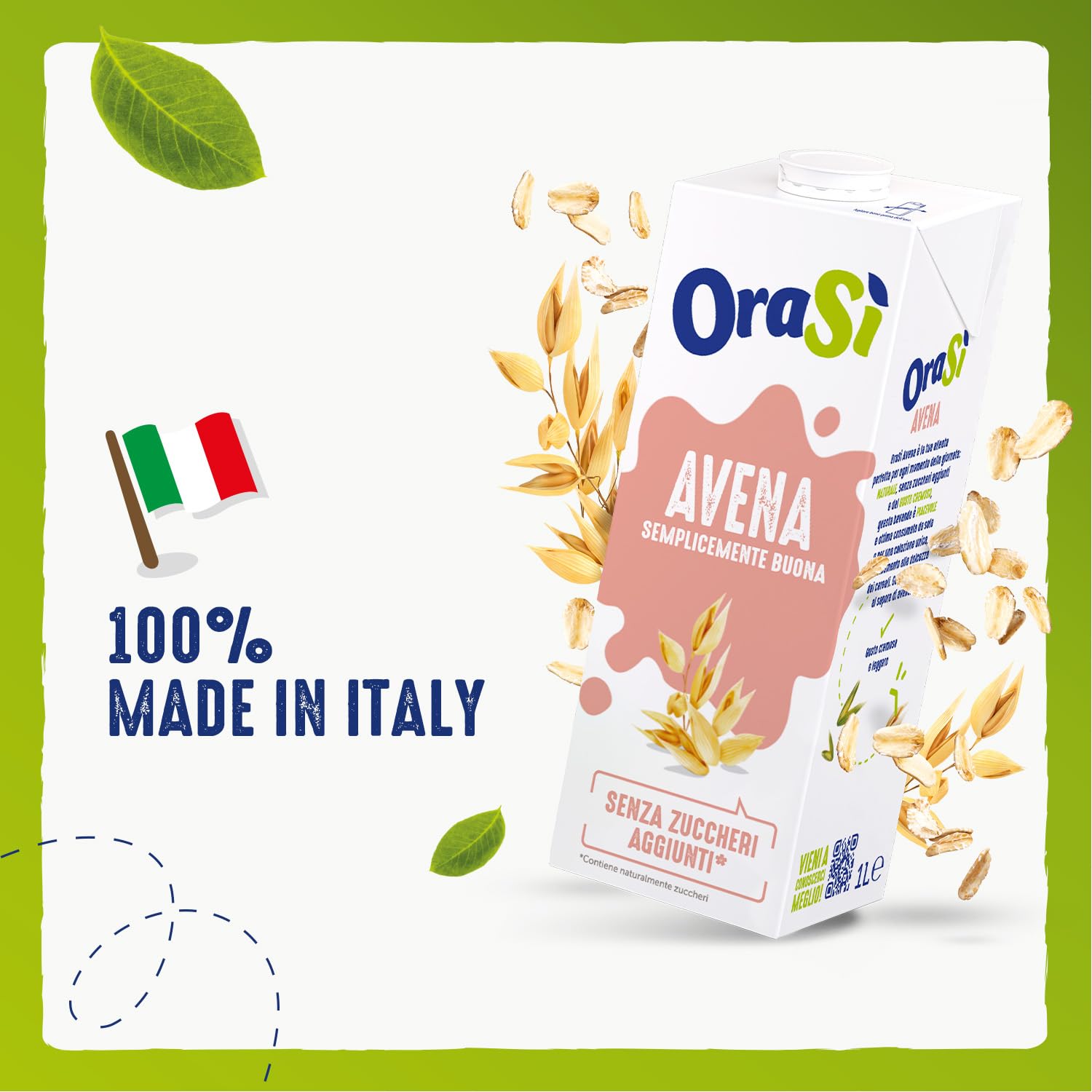 OraSì Bevanda Di Avena 1 Litro 12 Unità Alternativa vegetale al Latte a base di Avena Cremoso Senza Zuccheri Aggiunti, Fonte Di Calcio E Vitamine Ideale Per Dieta Vegana Colazioni E Ricette