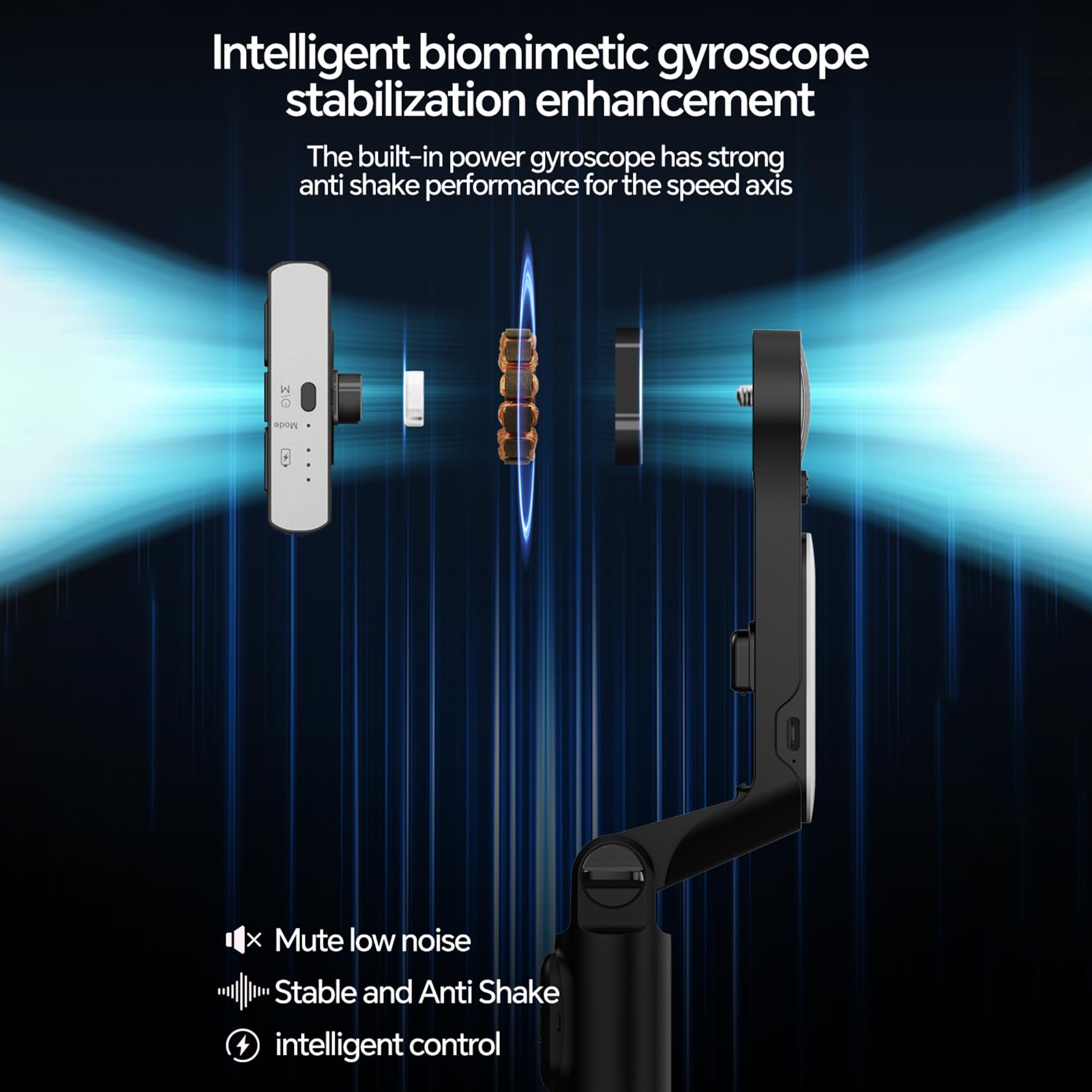 Kavolet Stabilizzatore portatile per telefono, treppiede per selfie stick con luce di riempimento a LED staccabile, otturatore remoto: tecnologia avanzata anti-shake per creatori di video online