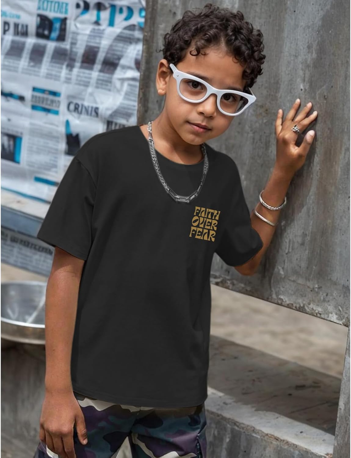 Boys Faith Over Fear Shirt Christian Jesus T Shirts for Kids Religious Inspirational Bible Verse Graphic Tees Tops - Image 2