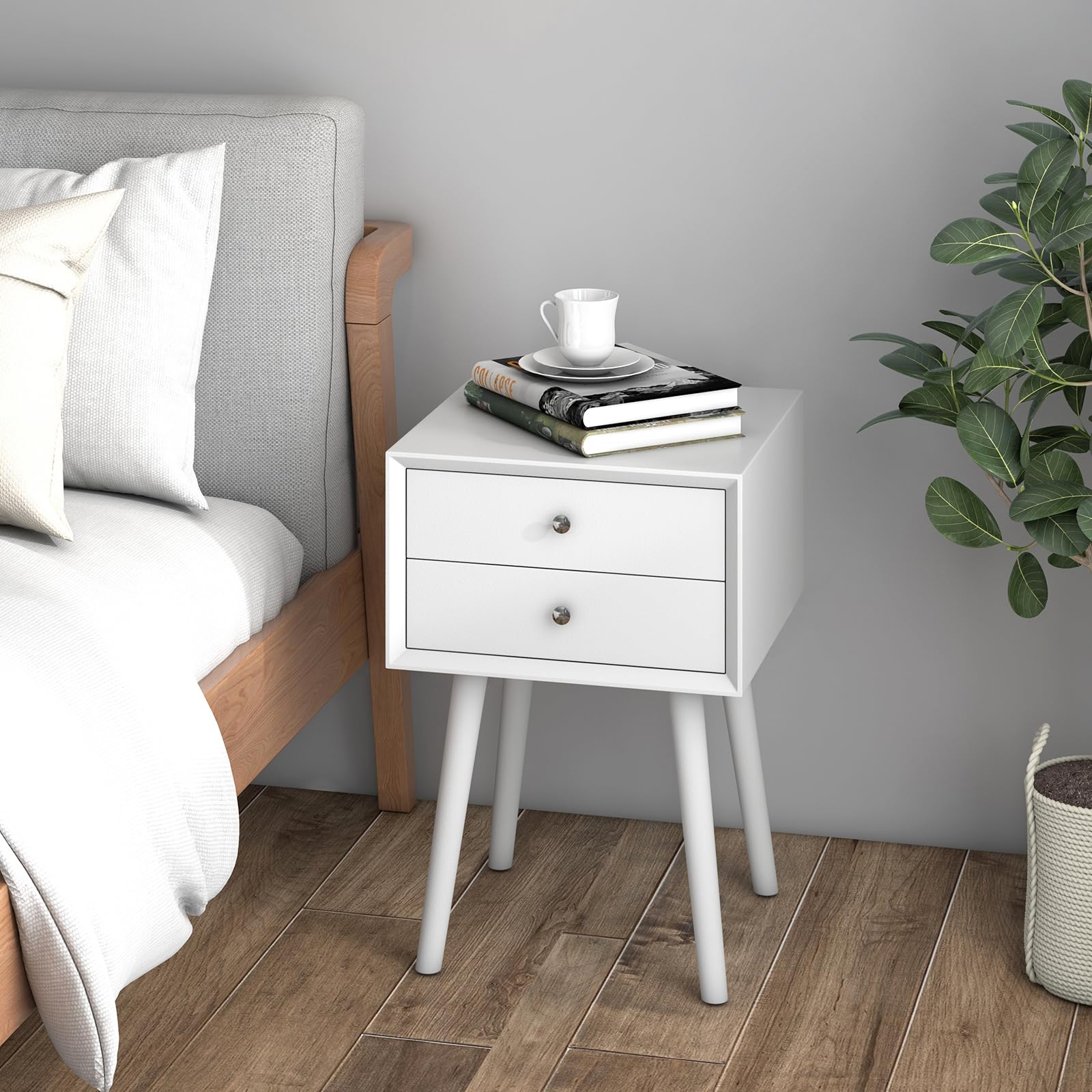 KOMFOTTEU Comodino in legno, tavolino con 1 cassetto e 1 armadio, comodino per camera da letto, soggiorno (Bianco 3 Cassetti