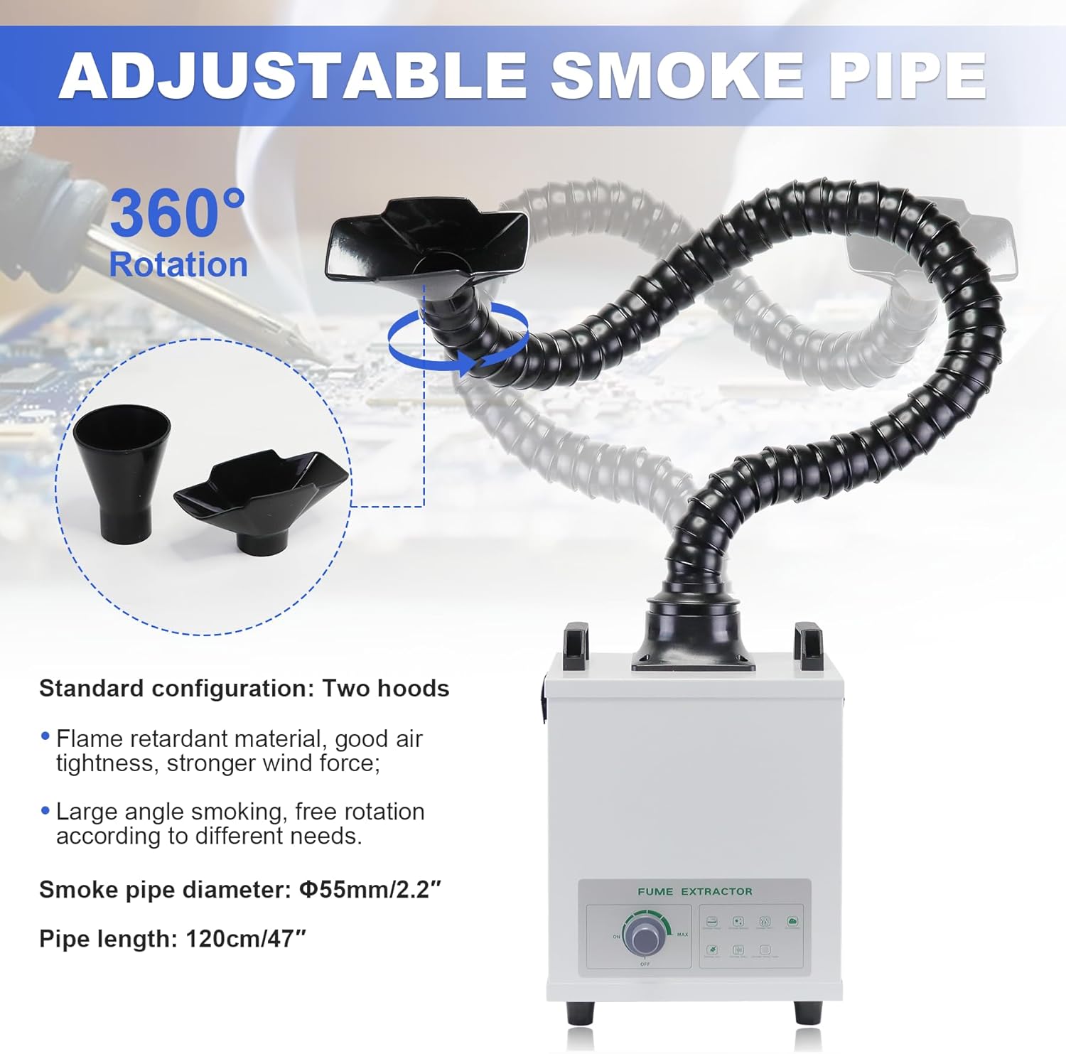 HNZXIB Solder Fume Extractor for Laser Cutter, Powerful 100W Suction 200m³/h High Airflow Smoke Absorber, Low-Noise with 8 Filters for Welding Engraving Lab DTF Oven Curing Drying Workshop