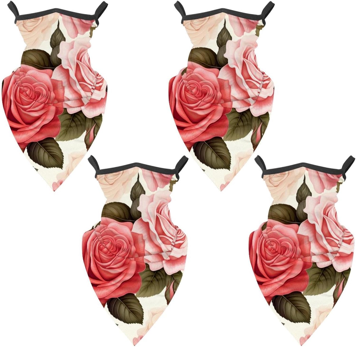 4 Pack Rose Neck Gaiter Face Scarf Cover Sun Protection Balaclava Cloth Bandanas with Ear Loops
