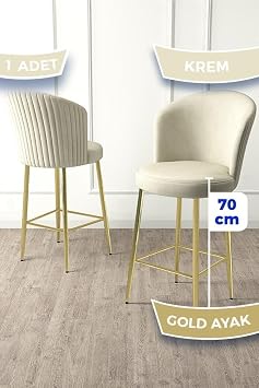 Fora Serisi Ada Mutfak Bar Sandalyesi, Gold Metal Ayakl , Babyface Kuma , Krem, 70 cm Oturum Y ksekli i