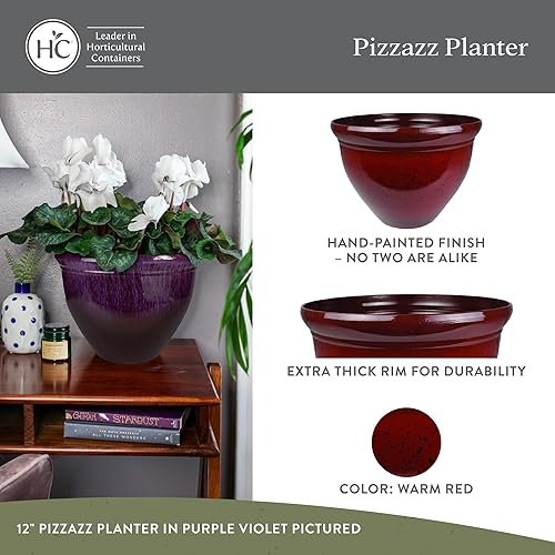 Miniatura 3 de The HC Companies Pizzazz - Macetas redondas decorativas con aspecto de cerámica, resistente a los rayos UV, maceta decorativa para exteriores e