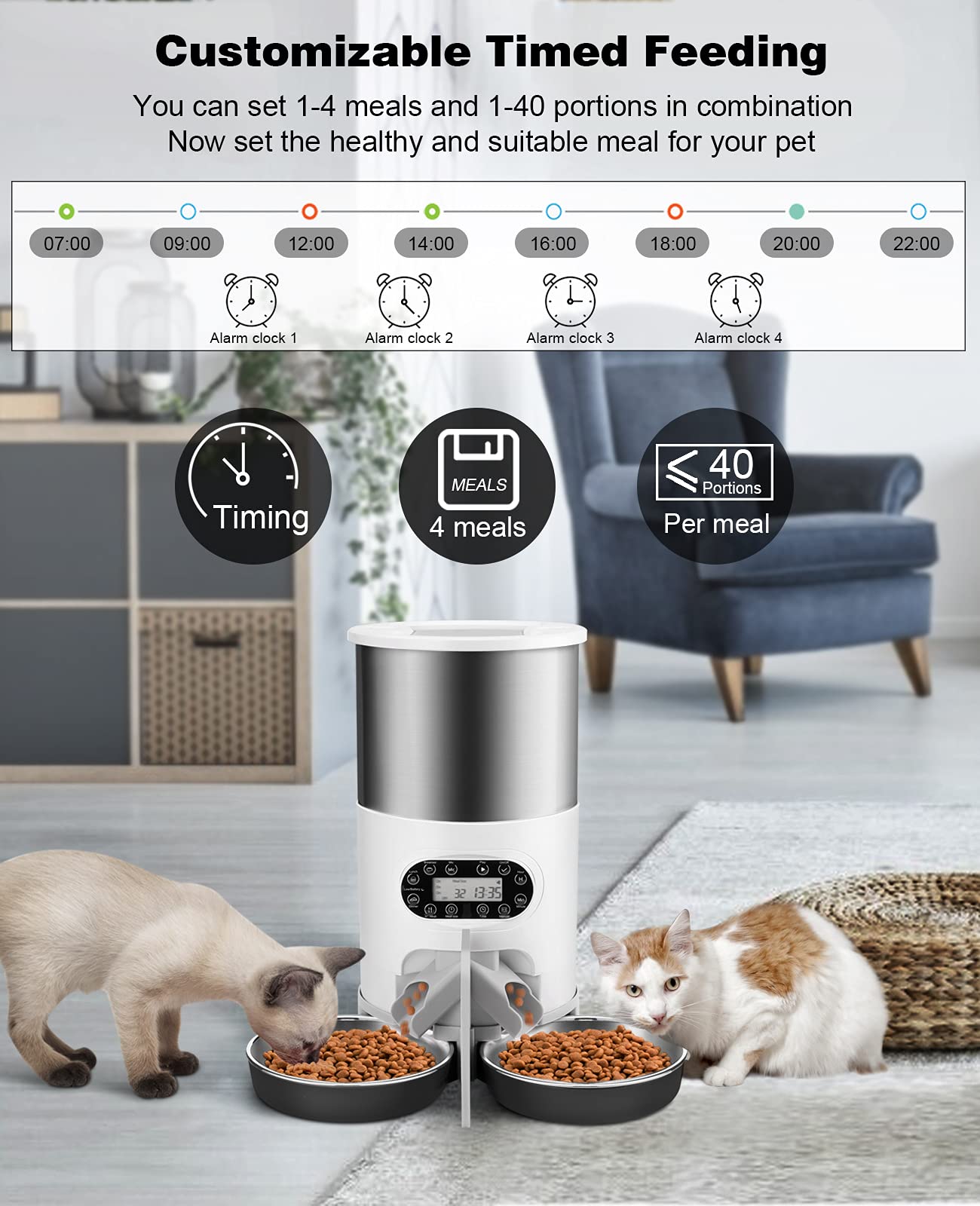 HUICOCY Automatic Cat Feeders, 304 Stainless Steel Timed