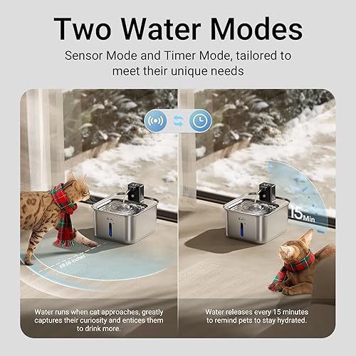 Miniatura 4 de DownyPaws Fuente de agua para gatos de acero inoxidable inalámbrica, fuente de agua inalámbrica FurSink de 101 oz3 L para gatos, fuentes para gatos