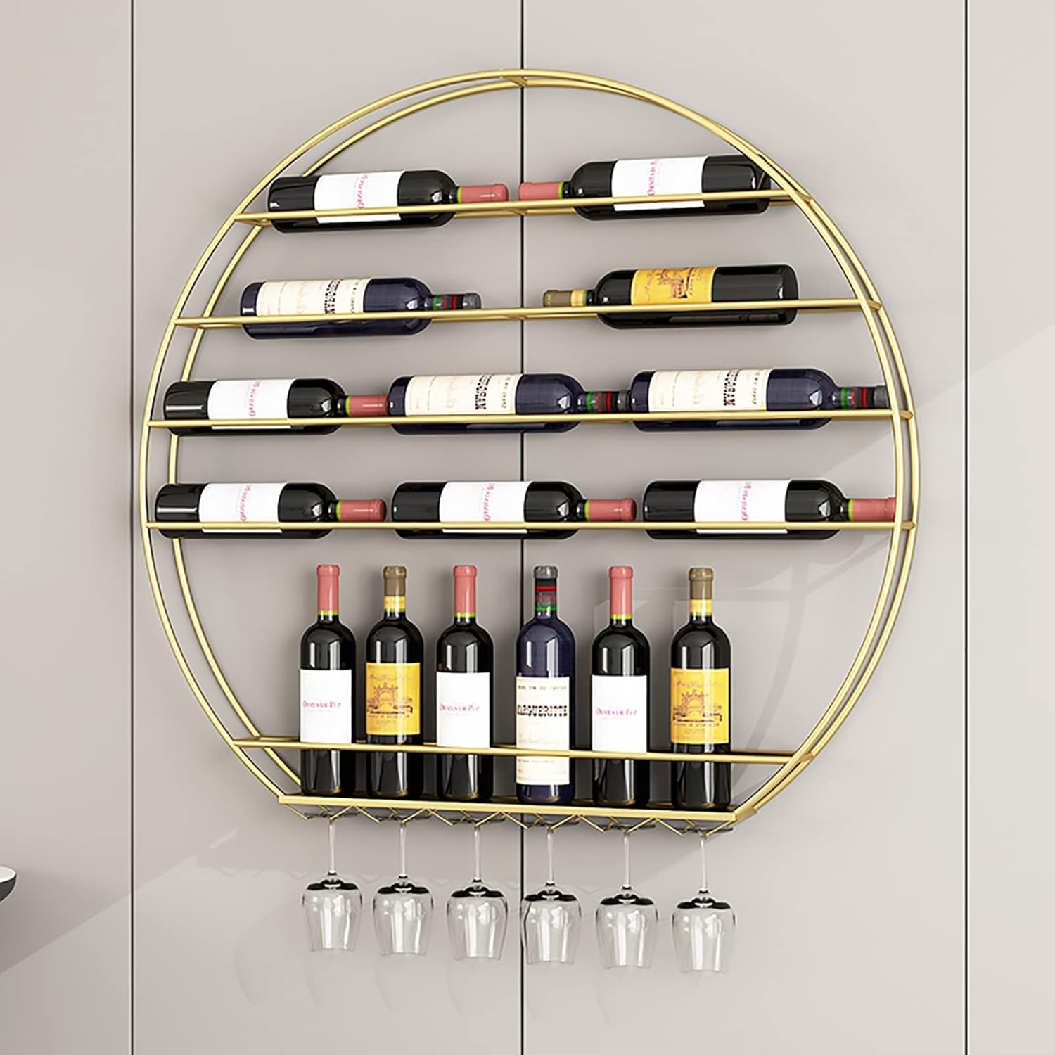 OURECO round Wall Mounted Wine Rack, Metal Goblet Storage Rack, Hanging