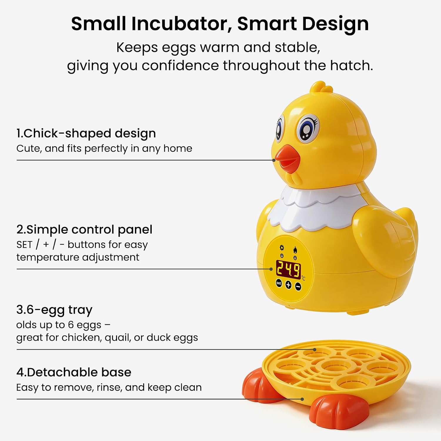 Egg incubators for hatching eggs, Small Incubator with Adjustable Temperature, Airflow & Clear Window, 6 Eggs Hatcher for Chicken Duck Quail Pigeon, Perfect for Home Classroom Kids