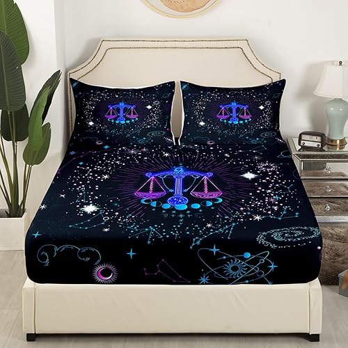 Vista 78 de Erosebridal Aries - Sábana bajera ajustable tamaño matrimonial, sábanas psicodélicas celestiales, sábanas de galaxia trippy de doce constelaciones
