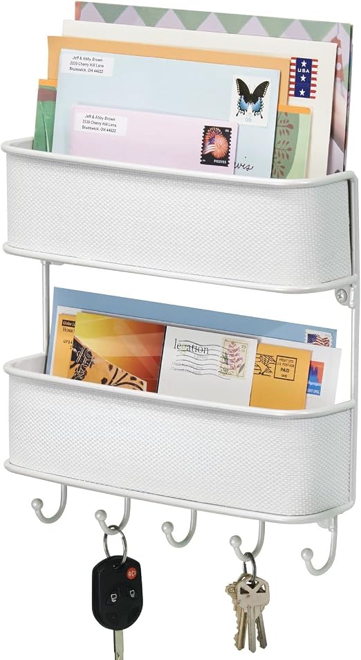mDesign Letter Tray and Key Holder WallMounted Key and Letter Holder 2Tiered Letter Tray