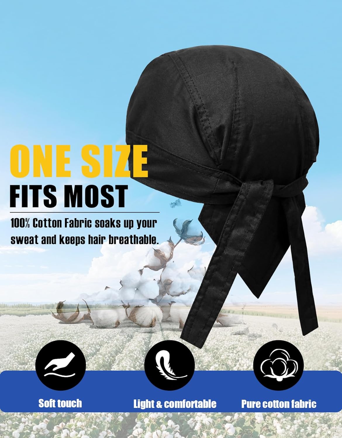 Cotton Doo Rags Skull Beanie Hat Bandana Motorcycle Dew Rag Hard Hats Liner Welder Chef Do Rags for Men and Women