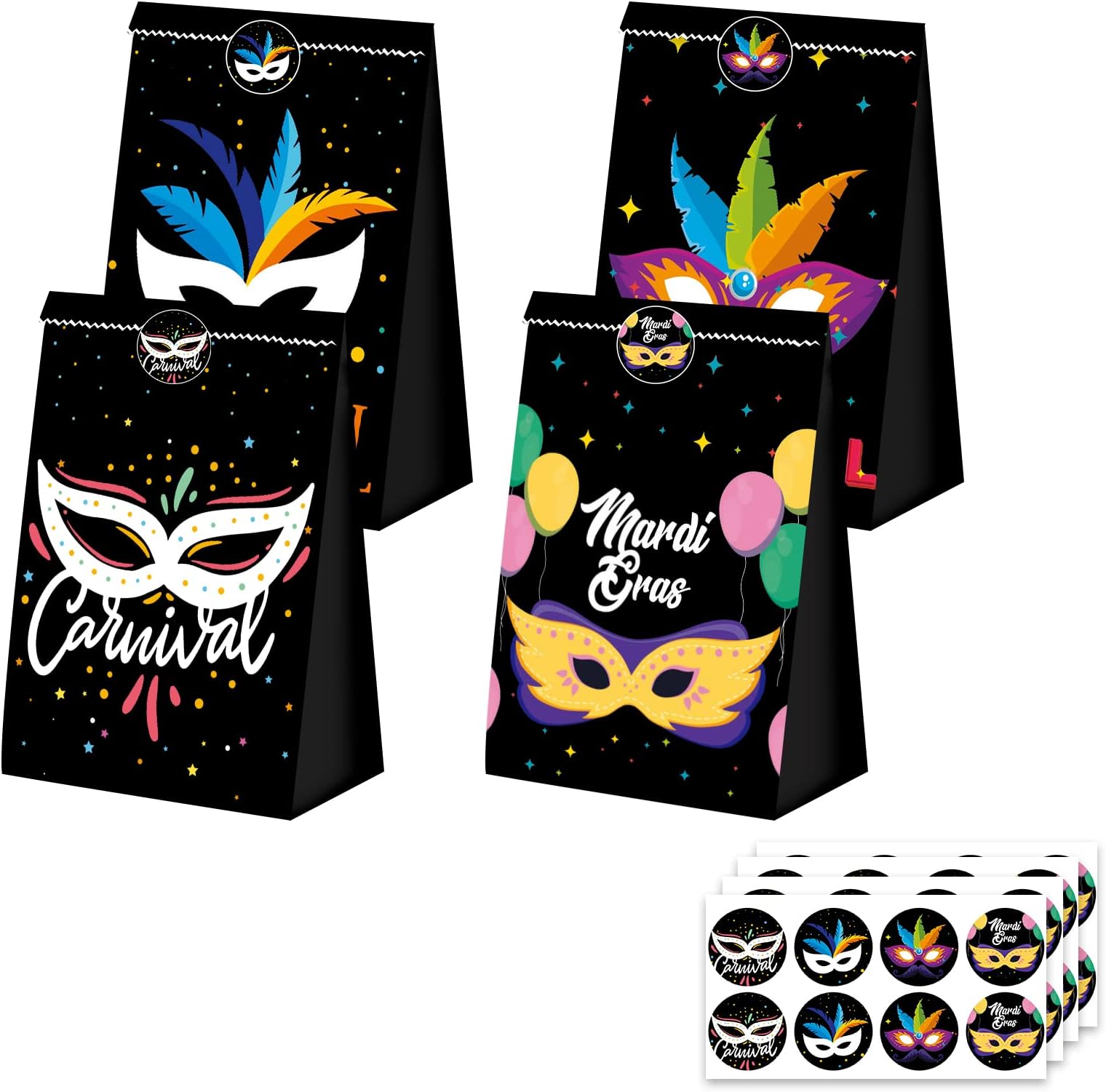 WQT 24pcs Masquerade Party Decorations Bags Carnival Birthday Goodie Bags Carnival Decorations Bags Mardi Gras Decorations Masquerade Decorations for Party Props