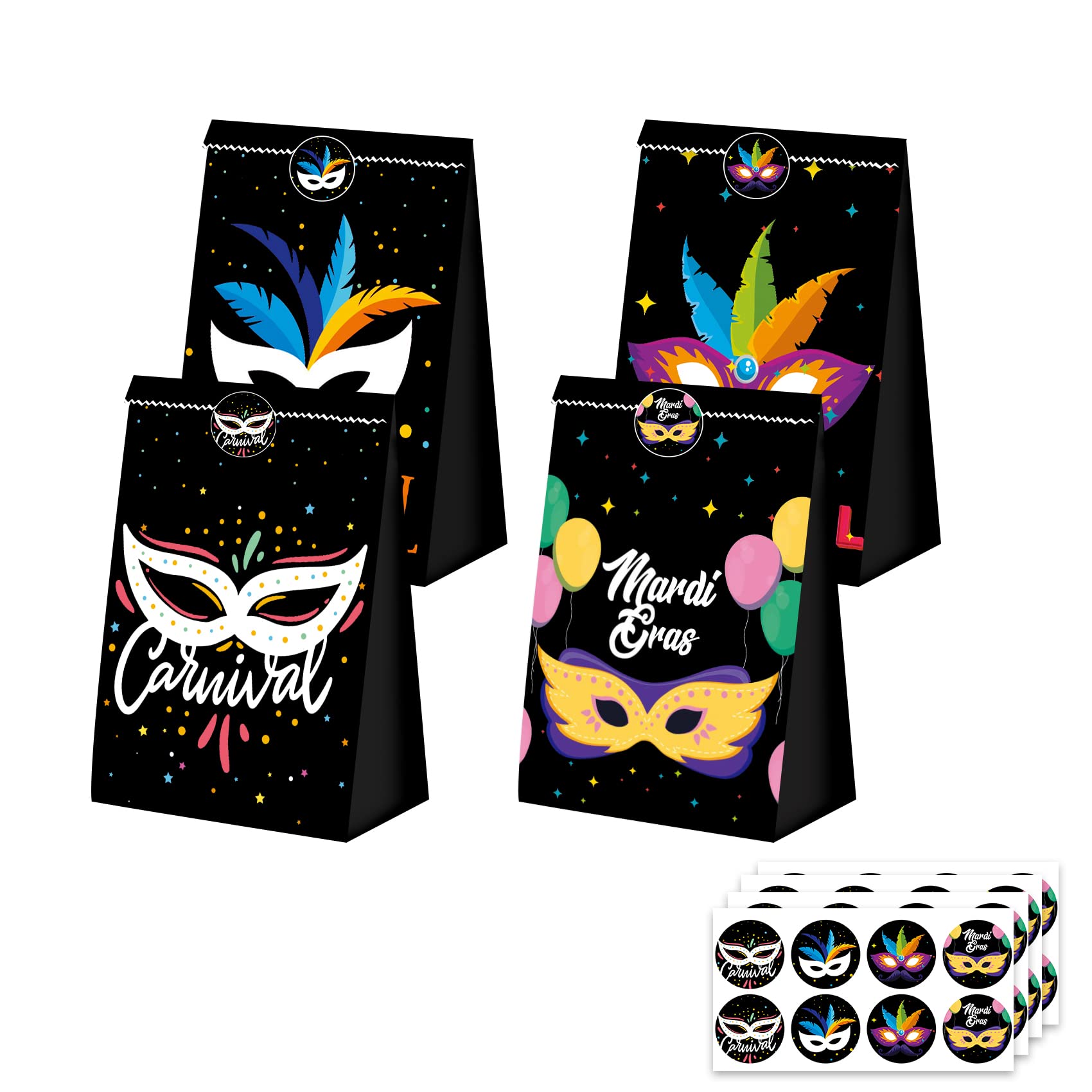 WQT 24pcs Masquerade Party Decorations Bags Carnival Birthday Goodie Bags Carnival Decorations Bags Mardi Gras Decorations Masquerade Decorations for Party Props