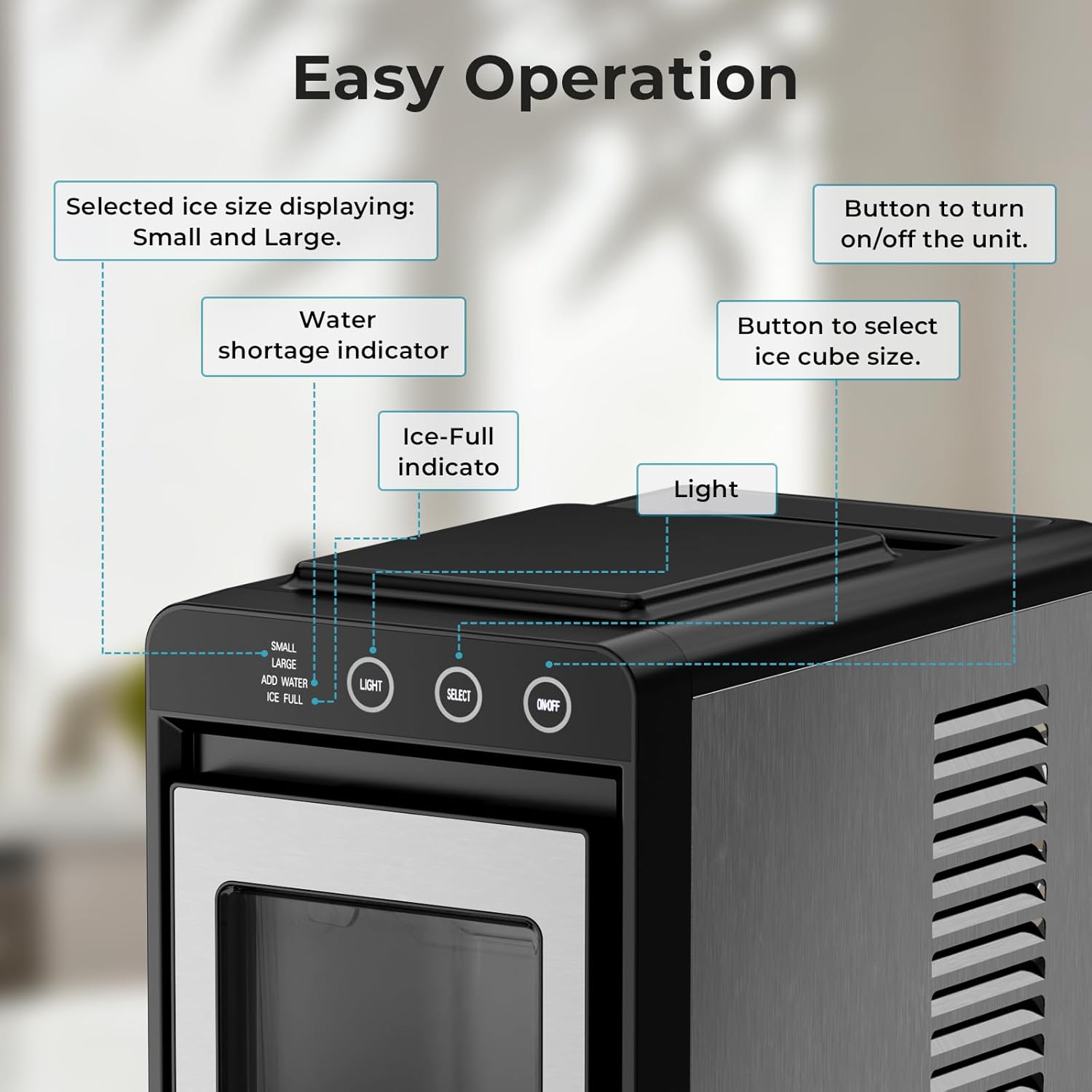 Antarctic Star Countertop Ice Maker Machine - 26.5lbs/24H, 8 Bullet Ice in 6 Mins, Self-Cleaning Portable Ice Maker with 2 Ice Sizes, Touch Display & Blue Light for Home, Office, Bar,Steel