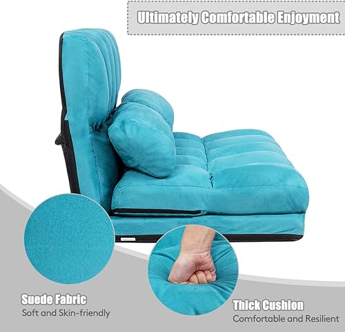 Miniatura 38 de Giantex Sofá de suelo ajustable, sofá cama plegable perezoso ajustable en 6 posiciones, funda de tela de gamuza, sofá de juegos de suelo con 2