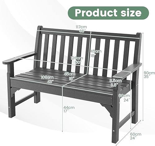 Miniatura 2 de Tangkula Banco de parque de jardín para 2 personas, banco de patio de polietileno de alta densidad impermeable con respaldo y asiento de rejillas,