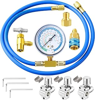 Mudder R134a Recharge Hose Kit with Gauge, 59 in Hose,Blue,Classic