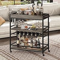 Vista 8 de BON AUGURE Carrito de Bar, Carrito de Servicio de Bar para el Hogar con Ruedas, Carrito de Bebidas Móvil de 3 Niveles con Estante para Vino