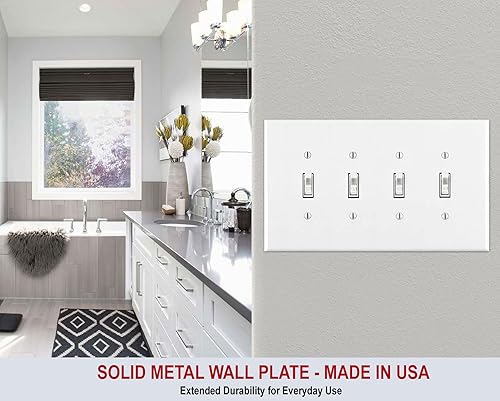 Miniatura 3 de Cubierta metálica para interruptor de luz de 4 bandas, placa de pared de cuatro bandas para interruptores de luz estilo palanca, acero inoxidable