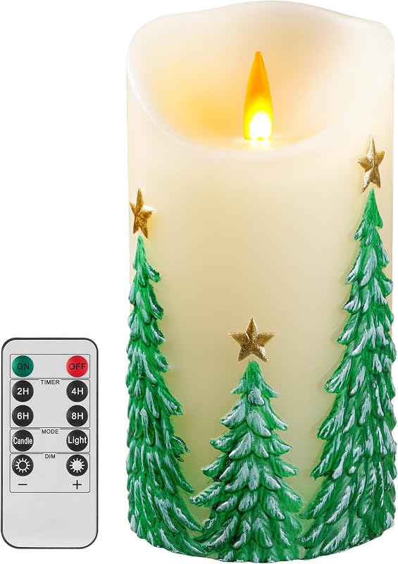 QQFCTOO Velas sin llama para árbol de Navidad con llama parpadeante, velas a pilas con control remoto y temporizador, cera real, sin perfume, decoración del hogar/vacaciones (3" x 6")