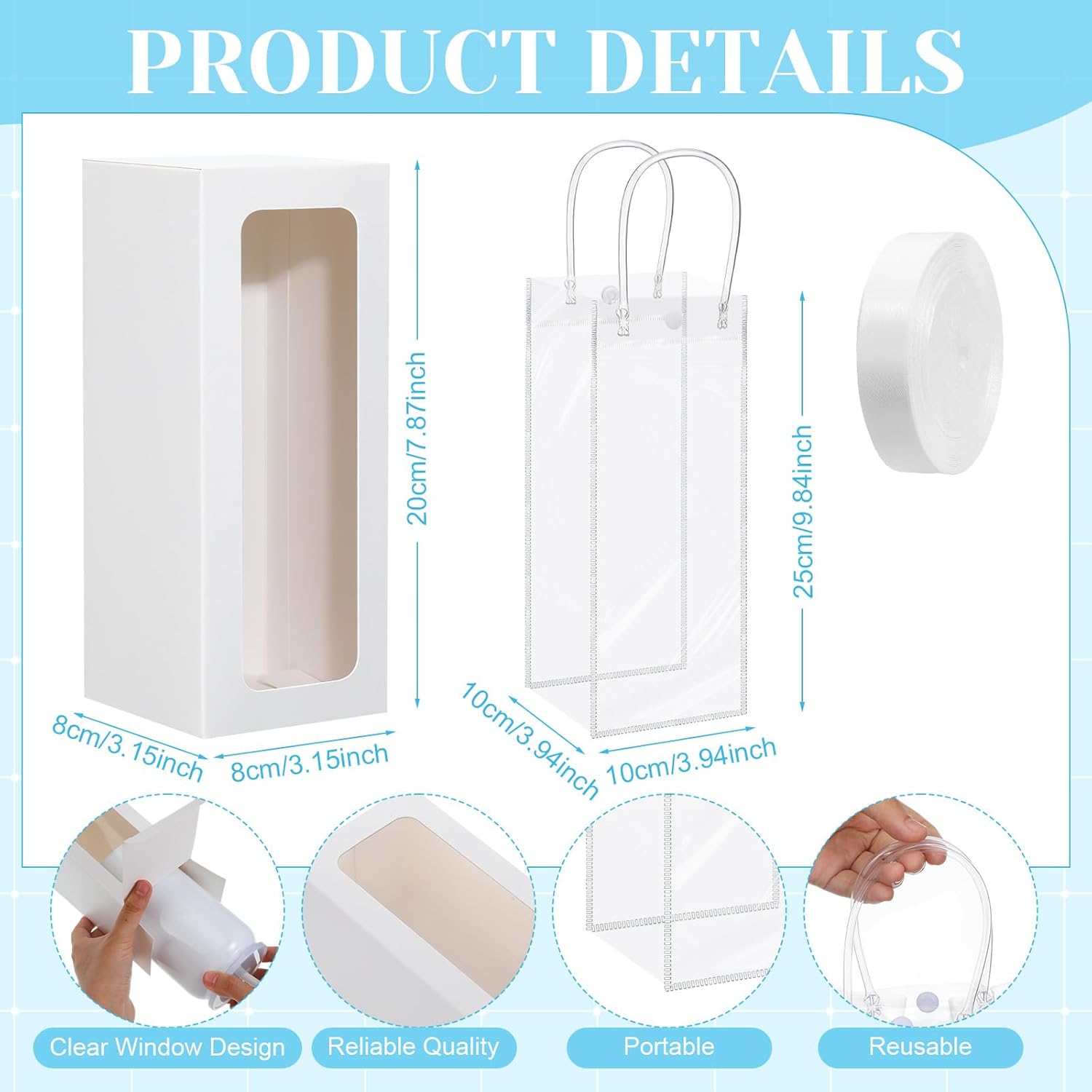 6 Set Sublimation Tumbler with Lid and Straw 16 oz Sublimation Insulated Cup Stainless Steel Cup with Packing Box Ribbon Transparent Handbag for Iced Coffee Juice Soda(White)