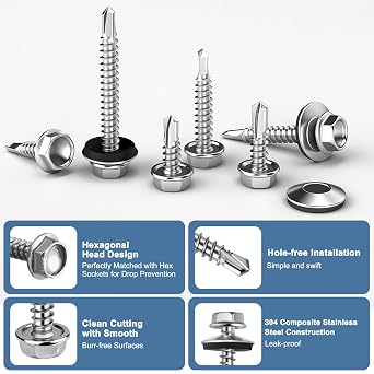 241 Pcs M4.8 Self Drilling Roofing Screws with Washers, 6 Sizes