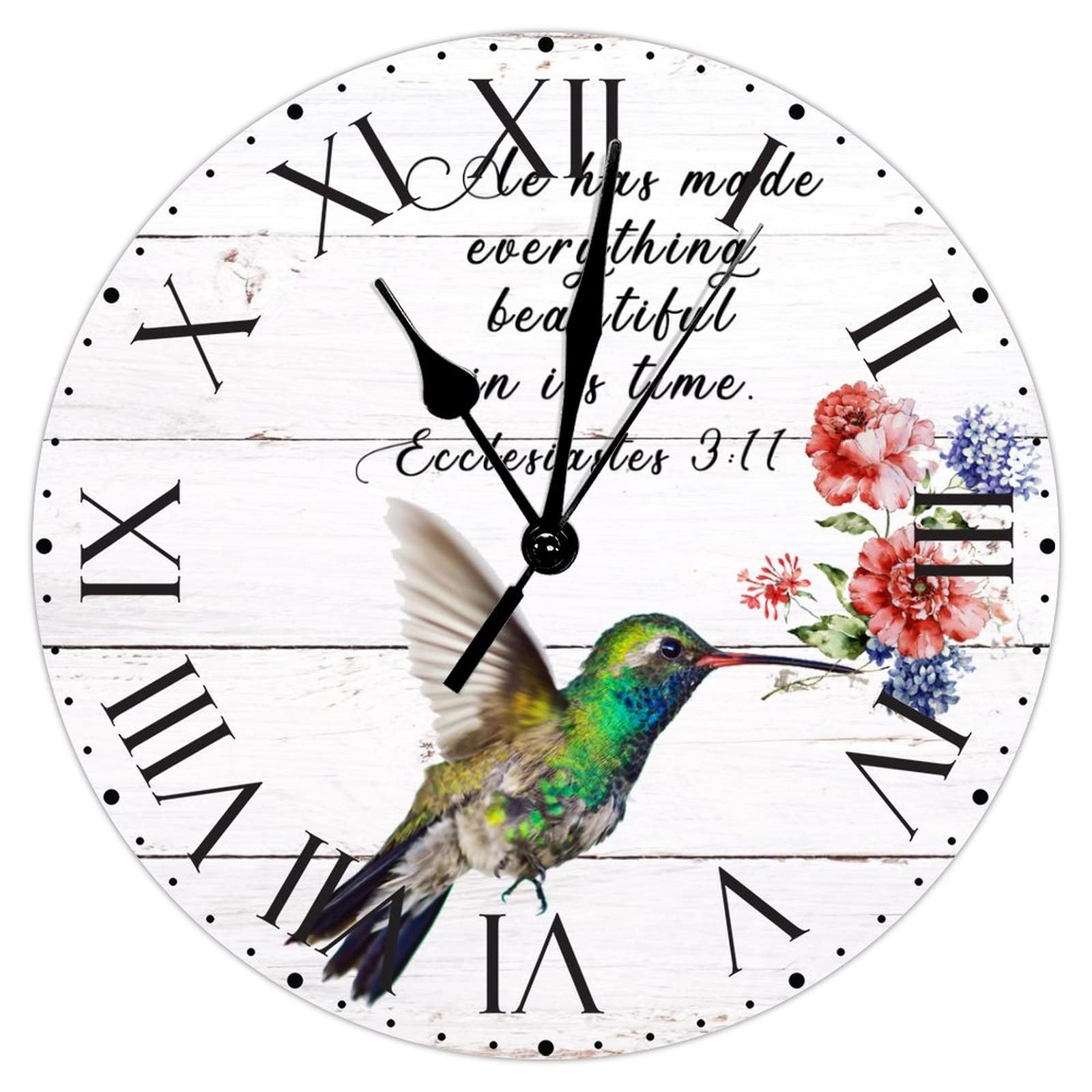 Horloge murale fleurs rouges pour salon et décoration style maison de ferme