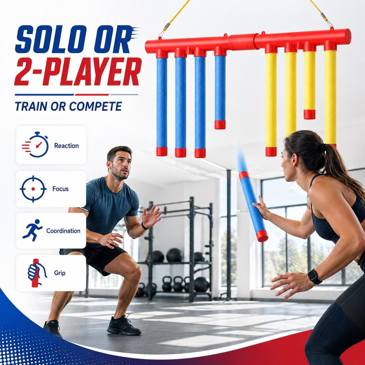 Reflex Drop Sticks Challenge, Falling Sticks Reaction Training Tool, Adjustable Speed Catching Sticks for Hand Eye Coordination & Reaction Time Boost in Adults