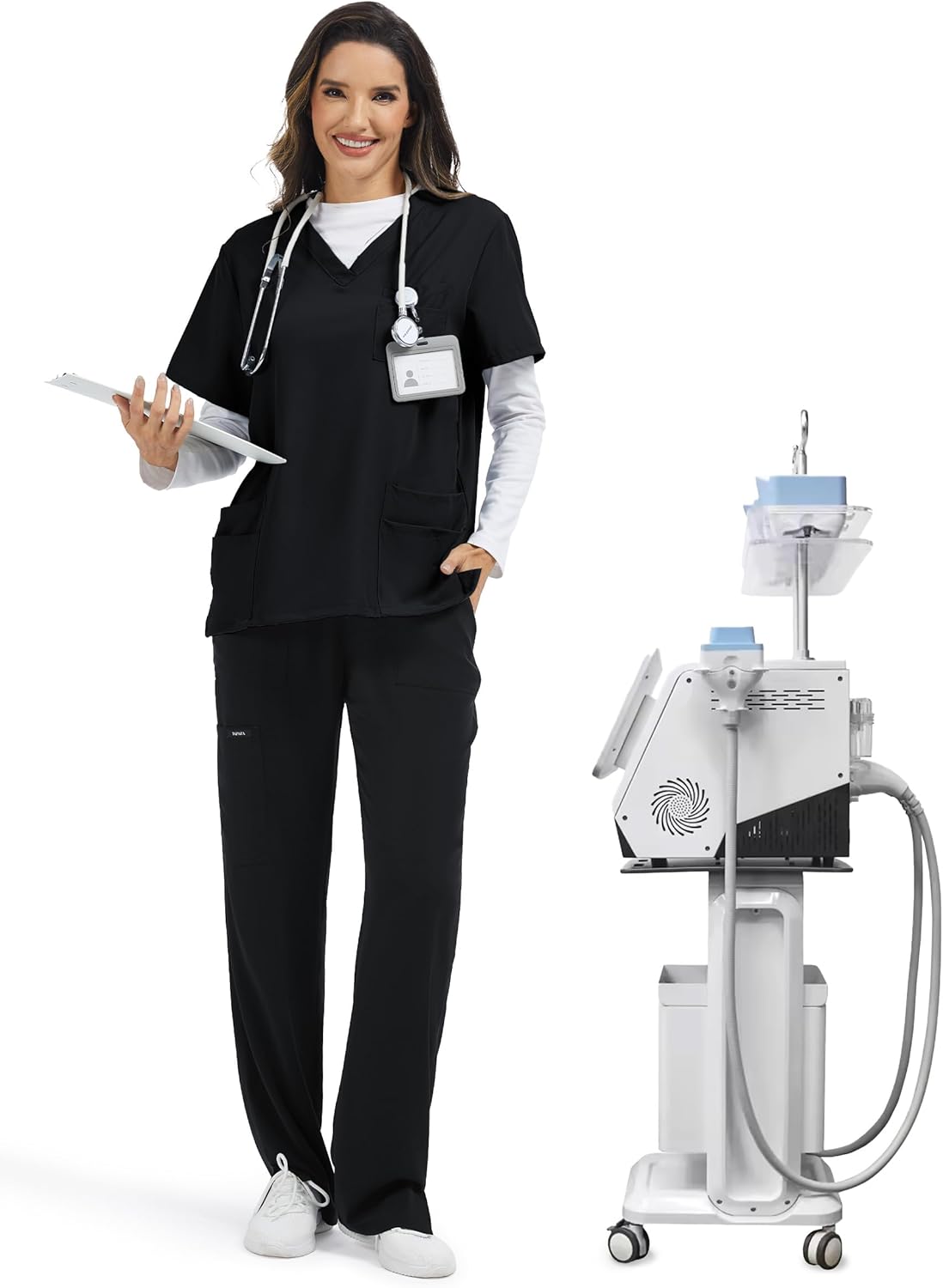 Tapata Scrub Pants for Petite Women 26"/28" Inseam Straight Leg Cargo Drawstring Bottoms with 5 Pockets - Image 5